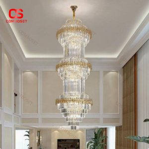 Đèn Chùm Pha Lê Cầu Thang Sang Trọng Có 3 Chế Độ Sáng, Trang Trí Biệt Thự, Nhà Hàng, Tiệc Cưới