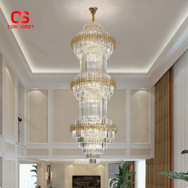 Đèn Chùm Pha Lê Cầu Thang Sang Trọng Có 3 Chế Độ Sáng, Trang Trí Biệt Thự, Nhà Hàng, Tiệc Cưới