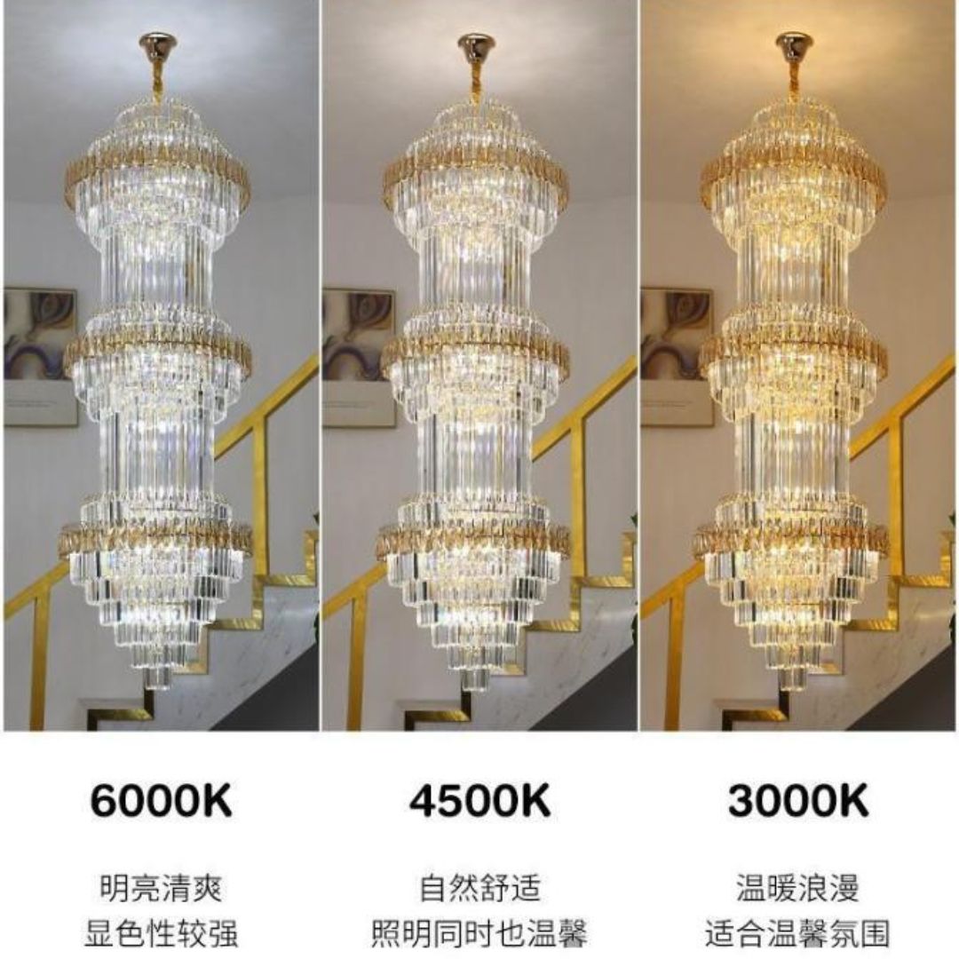 Đèn Chùm Pha Lê Cầu Thang Sang Trọng Có 3 Chế Độ Sáng, Trang Trí Biệt Thự, Nhà Hàng, Tiệc Cưới