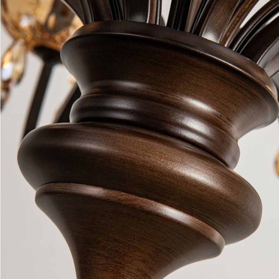 Đèn Chùm Sắt Chao Nến Retro Cổ Điển Màu Vân Gỗ Phong Cách Trung Cổ Decor Phòng Khách