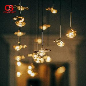 Đèn Chùm Sắt Nhỏ Giọt Thuỷ Tinh Lấp Lánh Thiết Kế Ý Decor Nhà Hàng Không Gian Lãng Mạn
