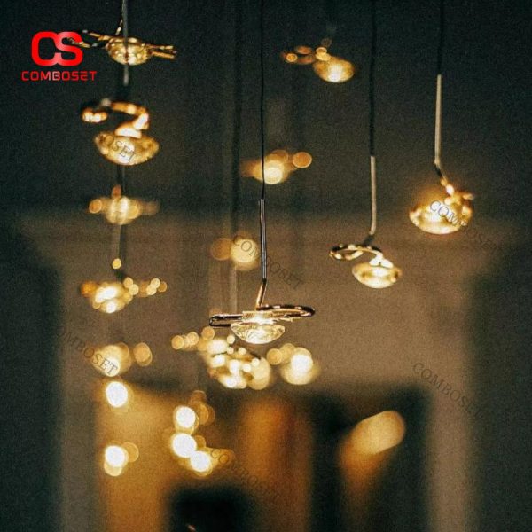 Đèn Chùm Sắt Nhỏ Giọt Thuỷ Tinh Lấp Lánh Thiết Kế Ý Decor Nhà Hàng Không Gian Lãng Mạn