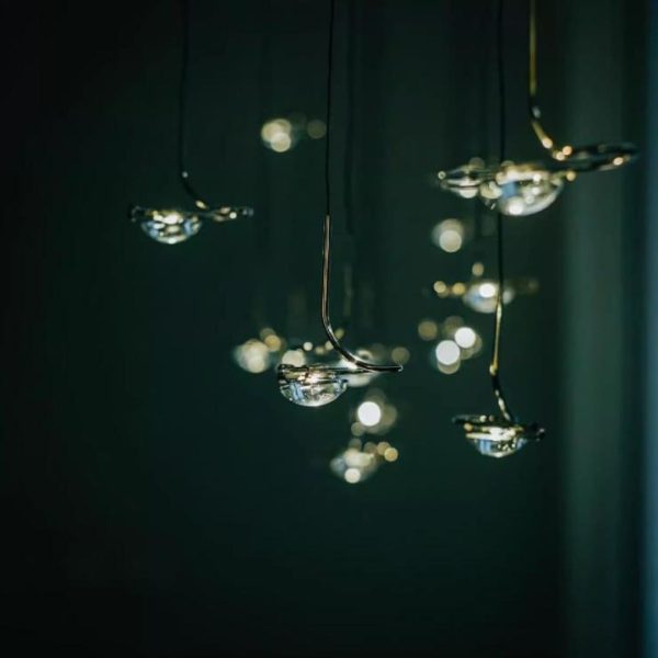 Đèn Chùm Sắt Nhỏ Giọt Thuỷ Tinh Lấp Lánh Thiết Kế Ý Decor Nhà Hàng Không Gian Lãng Mạn