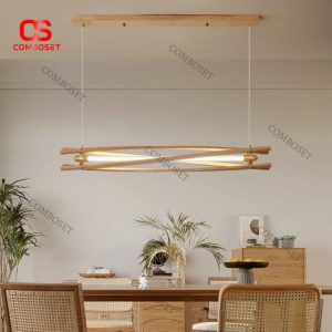 Đèn Chùm Thanh Gỗ Wabi Sabi Thiết Kế Tối Giản Decor Không Gian Bếp Retro