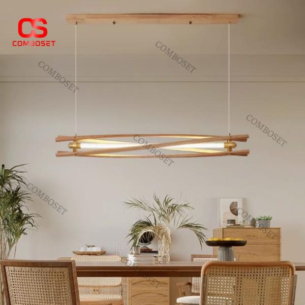 Đèn Chùm Thanh Gỗ Wabi Sabi Thiết Kế Tối Giản Decor Không Gian Bếp Retro