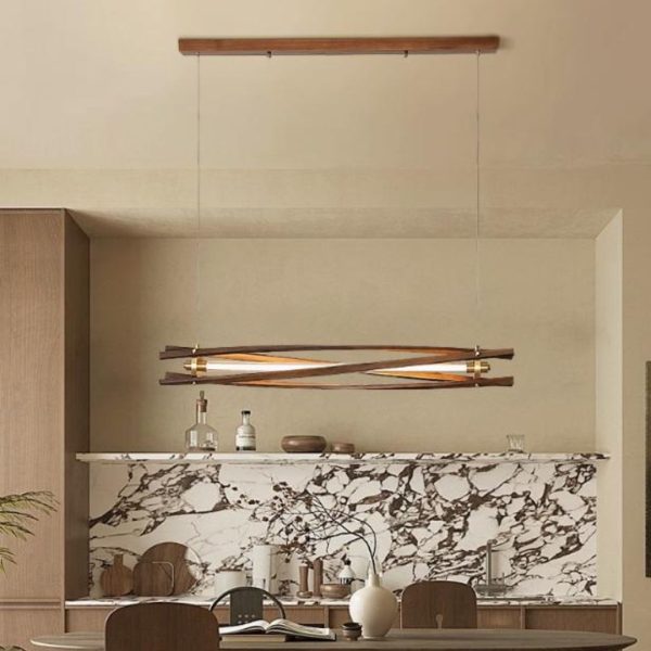 Đèn Chùm Thanh Gỗ Wabi Sabi Thiết Kế Tối Giản Decor Không Gian Bếp Retro