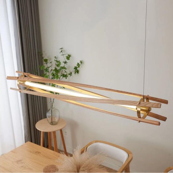 Đèn Chùm Thanh Gỗ Wabi Sabi Thiết Kế Tối Giản Decor Không Gian Bếp Retro