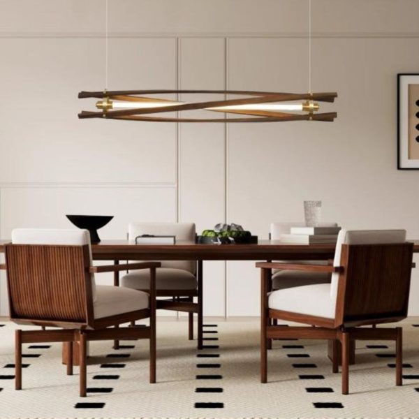 Đèn Chùm Thanh Gỗ Wabi Sabi Thiết Kế Tối Giản Decor Không Gian Bếp Retro