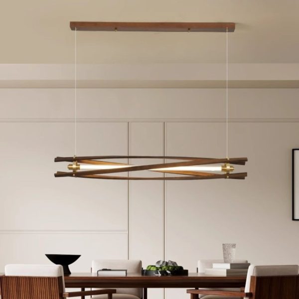 Đèn Chùm Thanh Gỗ Wabi Sabi Thiết Kế Tối Giản Decor Không Gian Bếp Retro