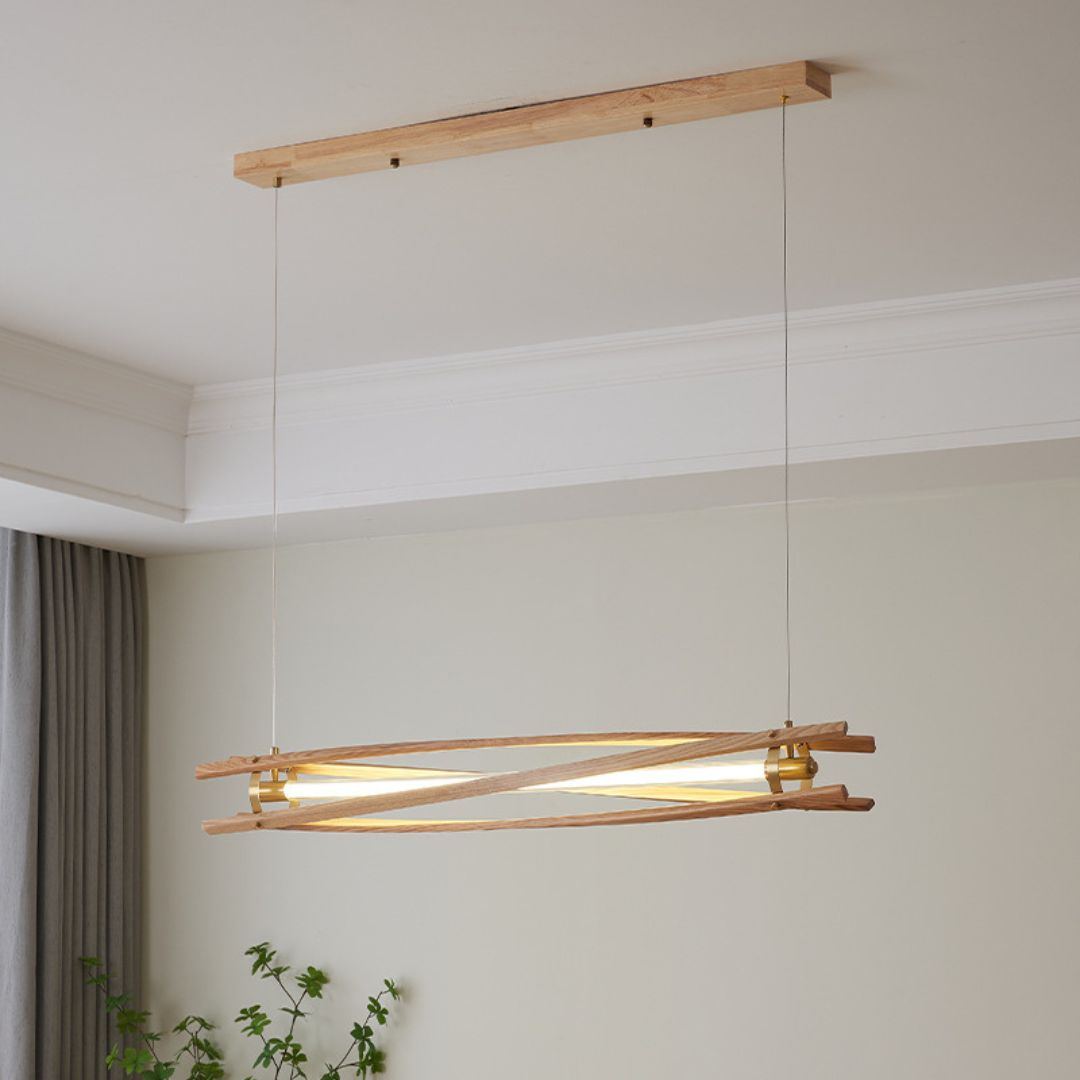Đèn Chùm Thanh Gỗ Wabi Sabi Thiết Kế Tối Giản Decor Không Gian Bếp Retro
