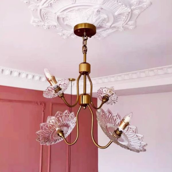 Đèn Chùm Thuỷ Tinh 4 Bông Hoa Thiết Kế Pháp Retro Sang Trọng Cổ Điển Phòng Khách