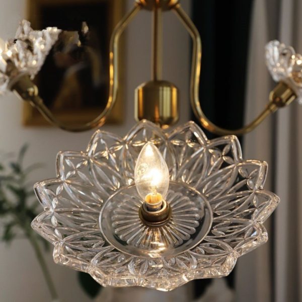 Đèn Chùm Thuỷ Tinh 4 Bông Hoa Thiết Kế Pháp Retro Sang Trọng Cổ Điển Phòng Khách