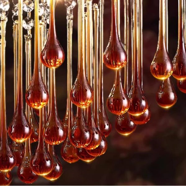 Đèn Chùm Thuỷ Tinh Giọt Nước Vàng Đỏ Sang Trọng Quý Phái Decor Phòng Khách, Phòng Ngủ