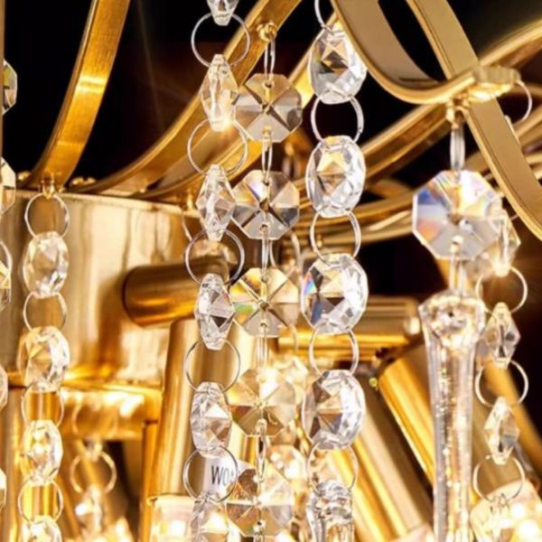 Đèn Chùm Thuỷ Tinh Giọt Nước Vàng Đỏ Sang Trọng Quý Phái Decor Phòng Khách, Phòng Ngủ