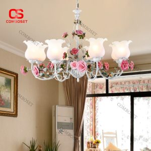Đèn Chùm Thuỷ Tinh Hoa Hồng Gốm Thiết Kế Pháp Trang Trí Phòng Khách, Phòng Ngủ Lãng Mạn