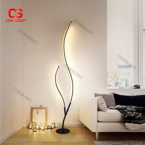 Đèn Sàn 2 Cây Cong Thanh Mảnh Hiện Đại Decor Không Gian Phòng Ngủ, Sofa