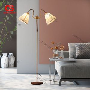 Đèn Sàn 2 Đầu Hoa Đèn Kiểu Pháp Retro Xoay 360 Độ Trang Trí Phòng Ngủ, Phòng Khách