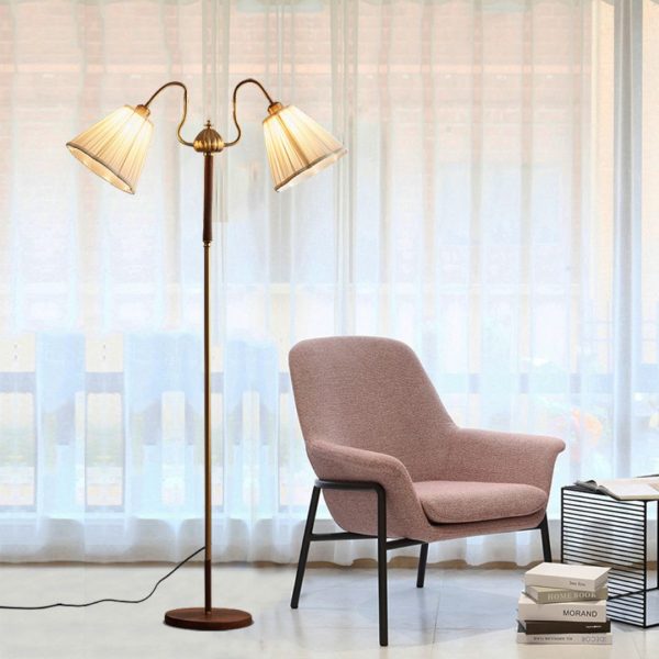 Đèn Sàn 2 Đầu Hoa Đèn Kiểu Pháp Retro Xoay 360 Độ Trang Trí Phòng Ngủ, Phòng Khách