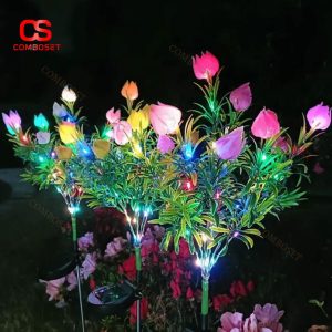Đèn Sàn Cành Hoa Nhiều Màu Năng Lượng Mặt Trời Chống Thấm Decor Bãi Cỏ, Sân Vườn, Công Viên