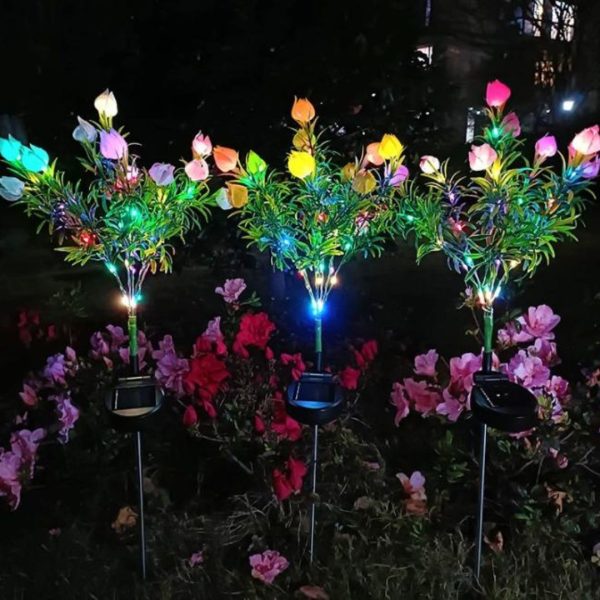 Đèn Sàn Cành Hoa Nhiều Màu Năng Lượng Mặt Trời Chống Thấm Decor Bãi Cỏ, Sân Vườn, Công Viên
