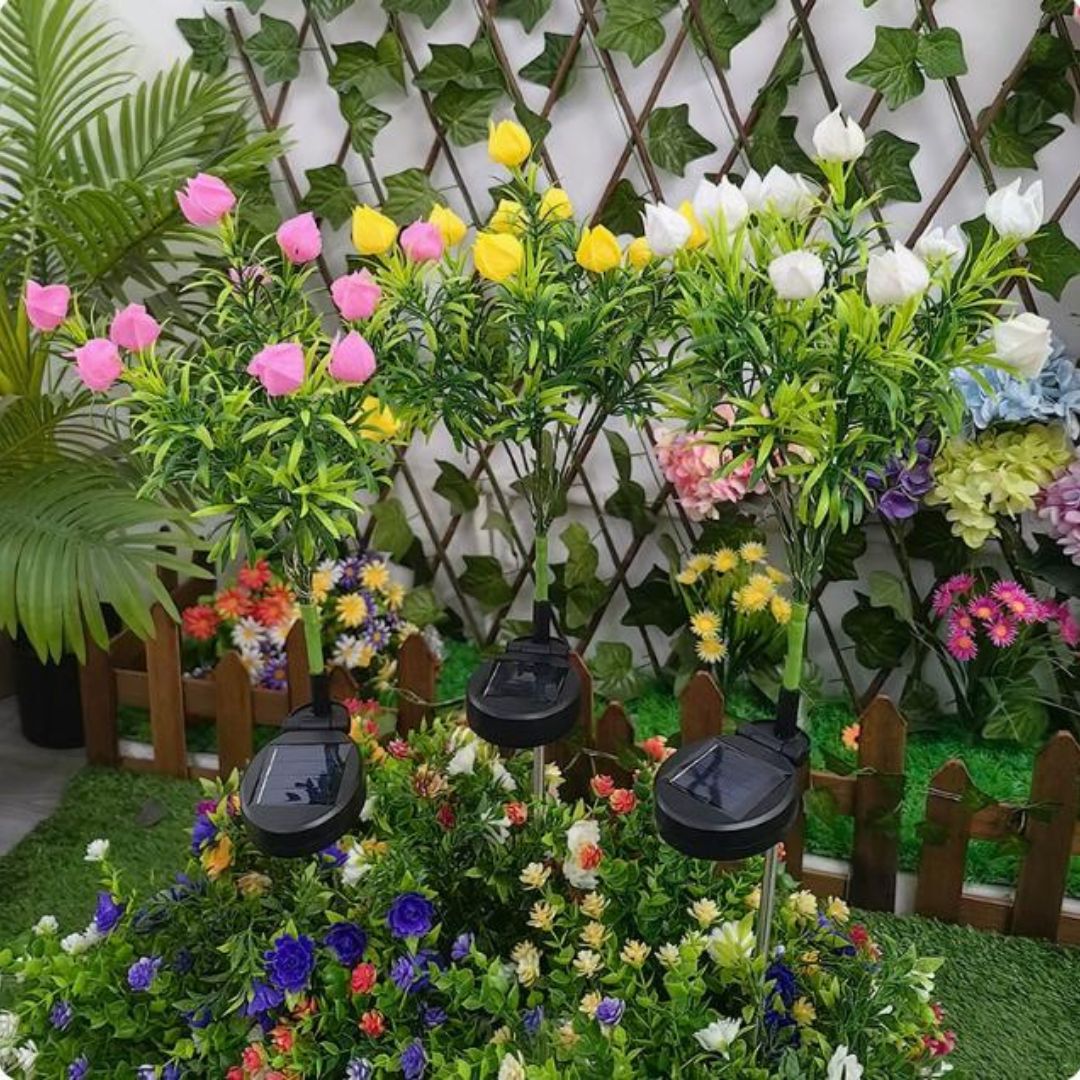 Đèn Sàn Cành Hoa Nhiều Màu Năng Lượng Mặt Trời Chống Thấm Decor Bãi Cỏ, Sân Vườn, Công Viên