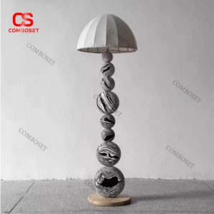 Đèn Sàn Gỗ Vằn Trắng Đen Hình Học Nghệ Thuật Trang Trí Phòng Khách, Góc Sofa, Phòng Ngủ