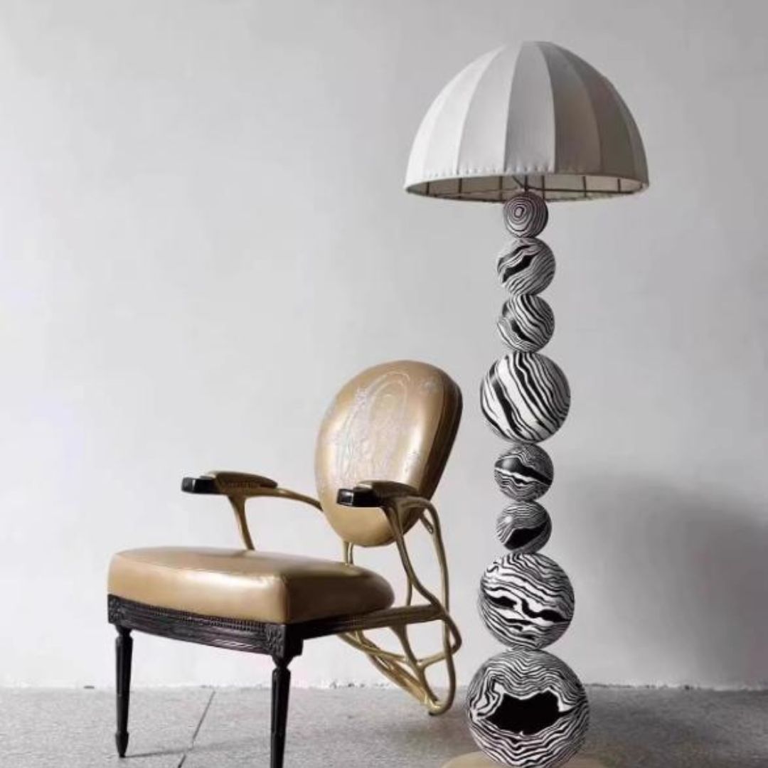 Đèn Sàn Gỗ Vằn Trắng Đen Hình Học Nghệ Thuật Trang Trí Phòng Khách, Góc Sofa, Phòng Ngủ