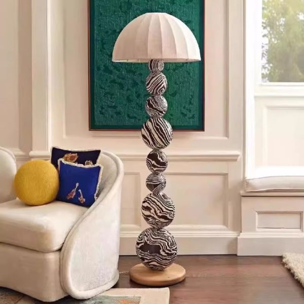 Đèn Sàn Gỗ Vằn Trắng Đen Hình Học Nghệ Thuật Trang Trí Phòng Khách, Góc Sofa, Phòng Ngủ