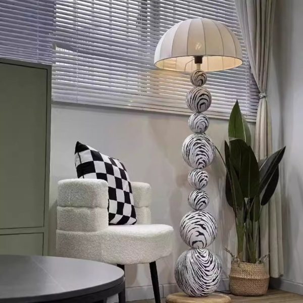 Đèn Sàn Gỗ Vằn Trắng Đen Hình Học Nghệ Thuật Trang Trí Phòng Khách, Góc Sofa, Phòng Ngủ