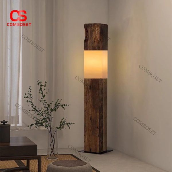 Đèn Sàn Khối Gỗ Vuông Dài Phòng Cách Wabi Sabi Tối Giản Mộc Mạc Decor Phòng Trà, Phòng Tiếp Khách