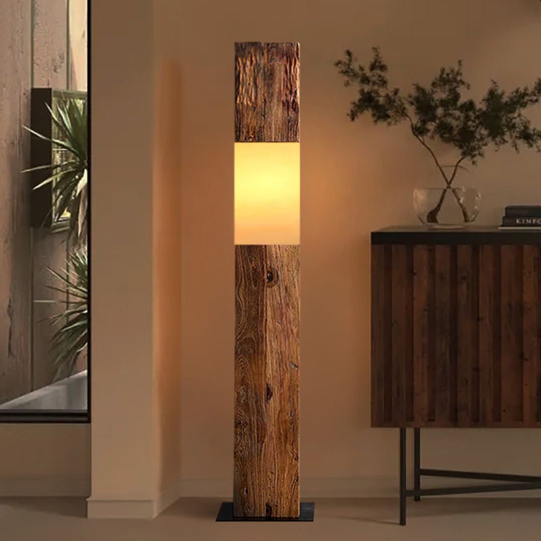 Đèn Sàn Khối Gỗ Vuông Dài Phòng Cách Wabi Sabi Tối Giản Mộc Mạc Decor Phòng Trà, Phòng Tiếp Khách