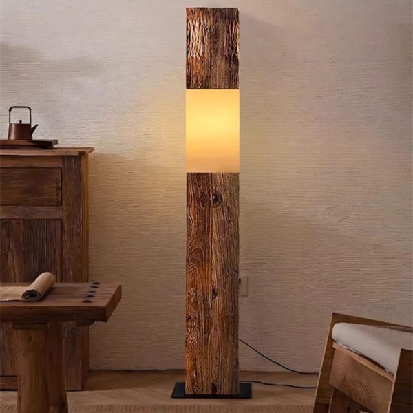 Đèn Sàn Khối Gỗ Vuông Dài Phòng Cách Wabi Sabi Tối Giản Mộc Mạc Decor Phòng Trà, Phòng Tiếp Khách