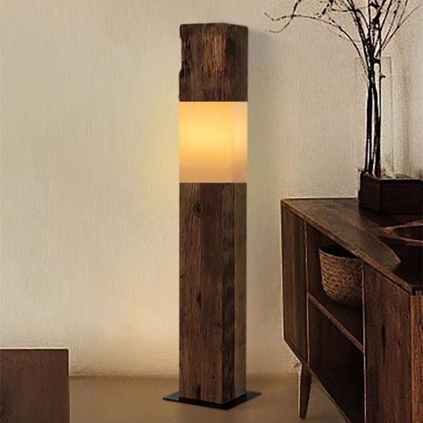Đèn Sàn Khối Gỗ Vuông Dài Phòng Cách Wabi Sabi Tối Giản Mộc Mạc Decor Phòng Trà, Phòng Tiếp Khách