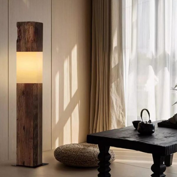 Đèn Sàn Khối Gỗ Vuông Dài Phòng Cách Wabi Sabi Tối Giản Mộc Mạc Decor Phòng Trà, Phòng Tiếp Khách