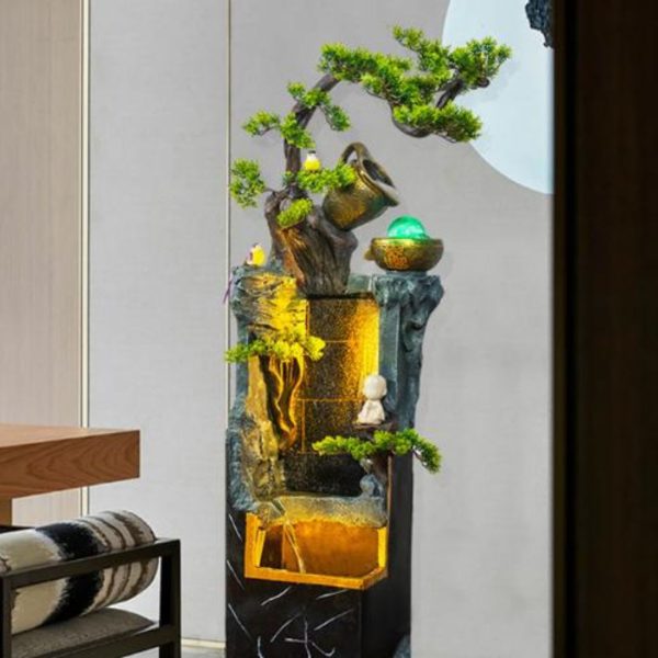Đèn Sàn Thác Nước Chảy Phong Cách Trung Quốc Decor Cảnh Quan, Phòng Khách, Làm Quà Tặng Tân Gia