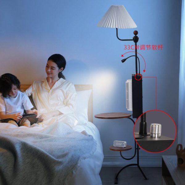 Đèn Sàn Tích Hợp Quạt Không Cánh Xoay 150 Độ, 2 Kệ Bàn Trà Cafe Tiện Lợi Trang Trí Phòng Khách