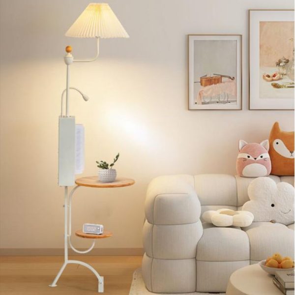 Đèn Sàn Tích Hợp Quạt Không Cánh Xoay 150 Độ, 2 Kệ Bàn Trà Cafe Tiện Lợi Trang Trí Phòng Khách