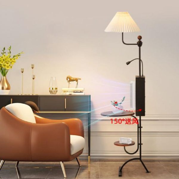Đèn Sàn Tích Hợp Quạt Không Cánh Xoay 150 Độ, 2 Kệ Bàn Trà Cafe Tiện Lợi Trang Trí Phòng Khách