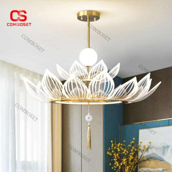 Đèn Thả Hoa Sen 2 Tầng Phong Cách Trung Quốc Trang Trí Phòng Trà, Phòng Khách
