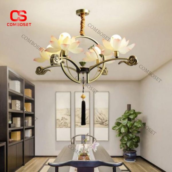 Đèn Thả Hoa Sen Trung Hoa Sáng Tạo Phòng Trà, Nhà Hàng, Phòng Khách Biệt Thự