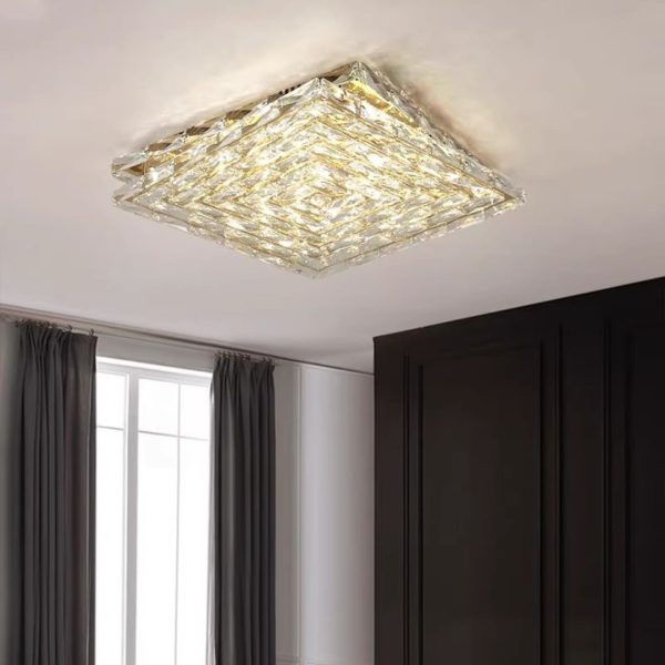 Đèn Trần 2 Lớp Pha Lê K9 Hình Vuông Sang Trọng Decor Phòng Khách Chung Cư, Phòng Ngủ Lãng Mạn