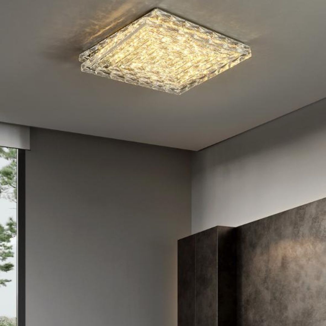 Đèn Trần 2 Lớp Pha Lê K9 Hình Vuông Sang Trọng Decor Phòng Khách Chung Cư, Phòng Ngủ Lãng Mạn