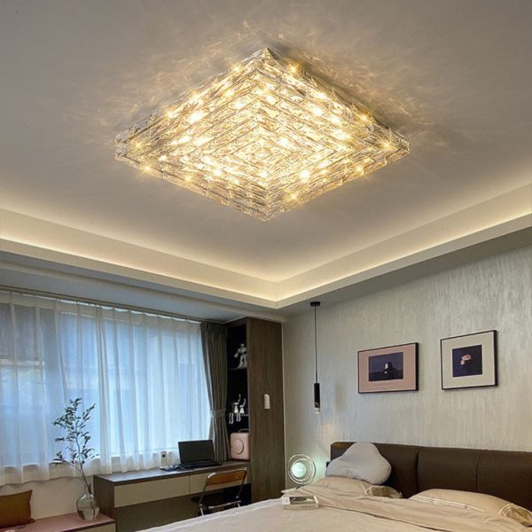 Đèn Trần 2 Lớp Pha Lê K9 Hình Vuông Sang Trọng Decor Phòng Khách Chung Cư, Phòng Ngủ Lãng Mạn