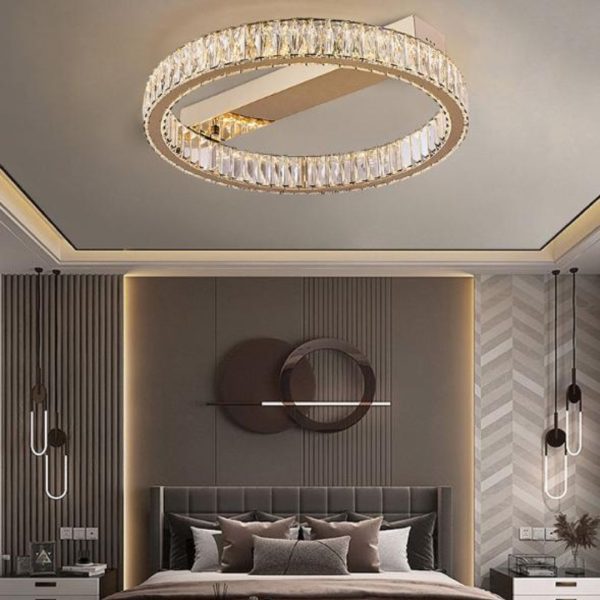 Đèn Trần Pha Lê Tròn Sang Trọng Có 3 Chế Độ Sáng Trang Hoàng Phòng Khách, Phòng Ngủ