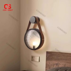 Đèn Tường Đai Da Treo Hình Tròn, In Vân Gỗ Chuyển Nhiệt Sáng Tạo Phong Cách Retro Cổ Điển