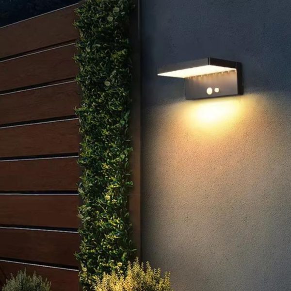 Đèn Tường Năng Lượng Mặt Trời Khung Nhôm Hình Học Chữ L Chống Thấm Nước Tốt, Decor Sân Vườn