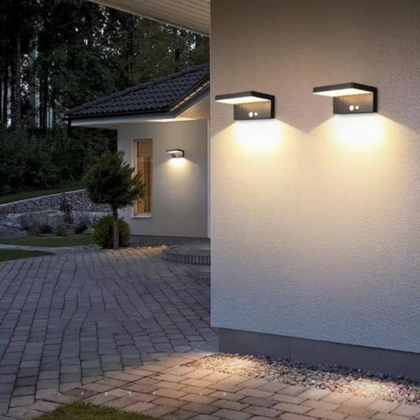 Đèn Tường Năng Lượng Mặt Trời Khung Nhôm Hình Học Chữ L Chống Thấm Nước Tốt, Decor Sân Vườn