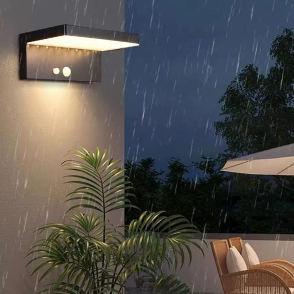 Đèn Tường Năng Lượng Mặt Trời Khung Nhôm Hình Học Chữ L Chống Thấm Nước Tốt, Decor Sân Vườn