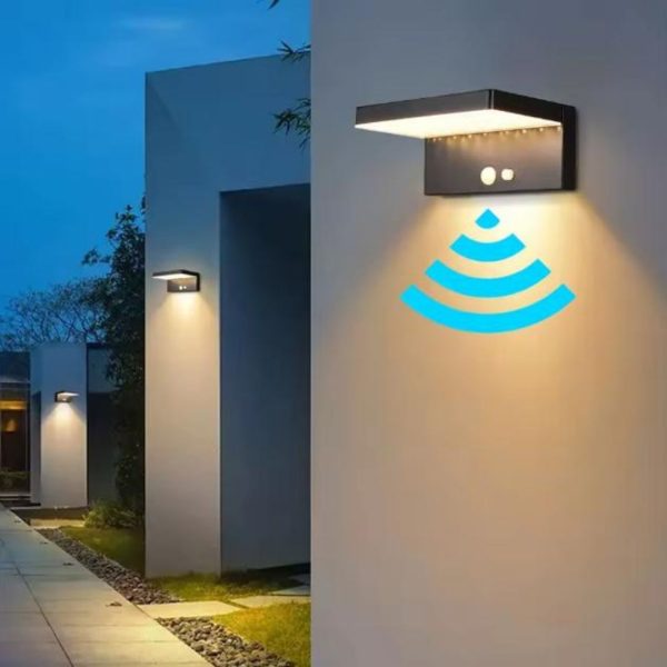 Đèn Tường Năng Lượng Mặt Trời Khung Nhôm Hình Học Chữ L Chống Thấm Nước Tốt, Decor Sân Vườn