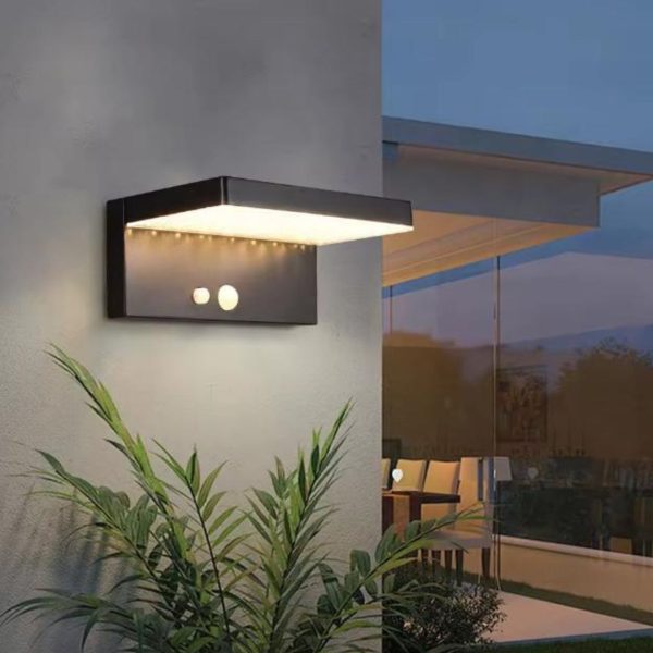 Đèn Tường Năng Lượng Mặt Trời Khung Nhôm Hình Học Chữ L Chống Thấm Nước Tốt, Decor Sân Vườn